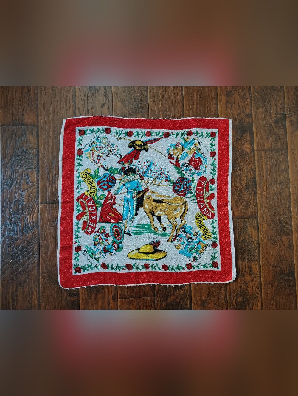 Vintage Mexican Bullfighter Decorative Bandana - Red & White